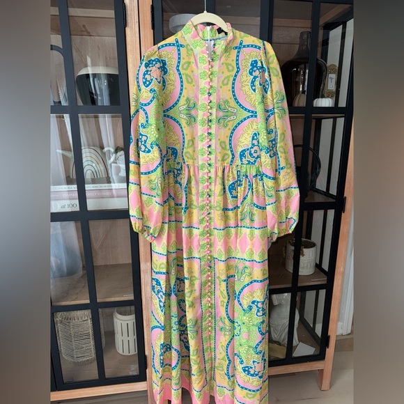 Beulah long sleeve maxi dress button down estelle midi zimmer mann paisley neon - Picture 1 of 10